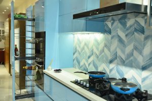 Sky Blue Modular Kitchen - Coronet Kitchens