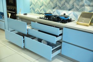 Cooking Top & Drawer - Sky Blue Modular Kitchen